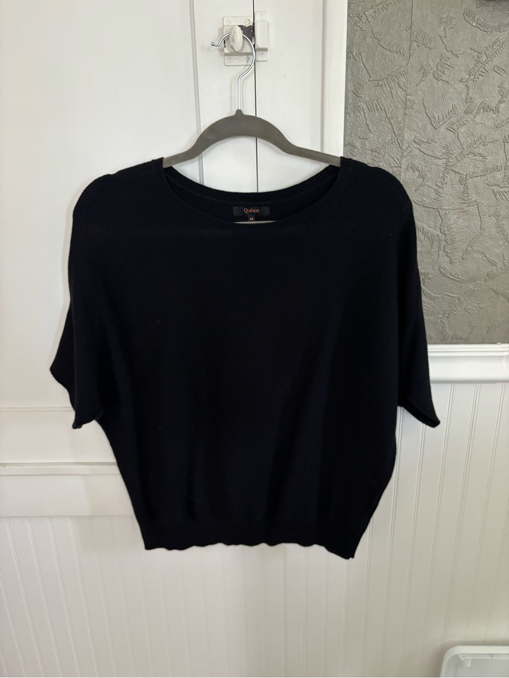Quince Black Short-Sleeve Cotton Cashmere Blend Sweater
